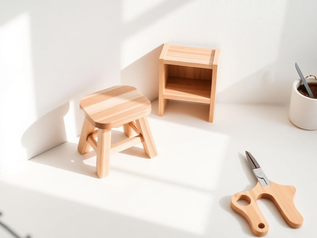 Beginner Woodworking Projects for Small Spaces neatly arranged on a clean white surface