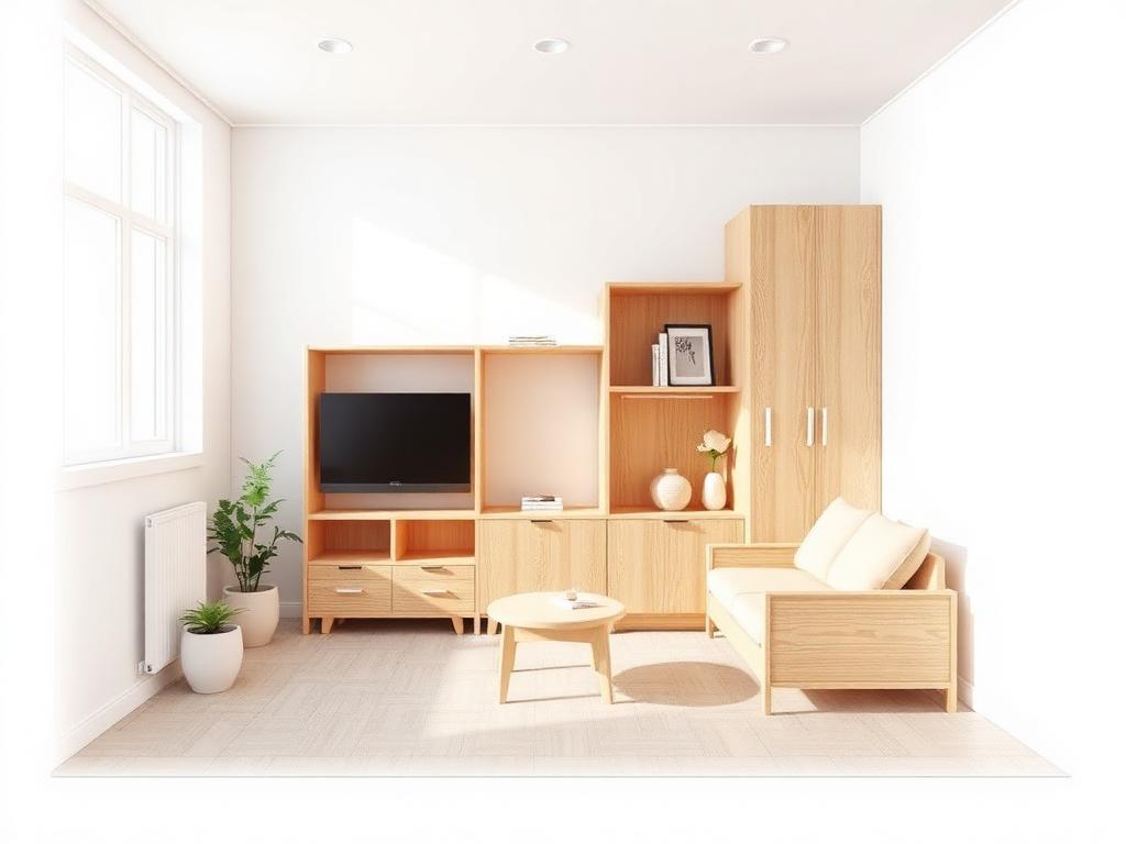 Tiny apartment rendered with compact furniture building plans PDF references
