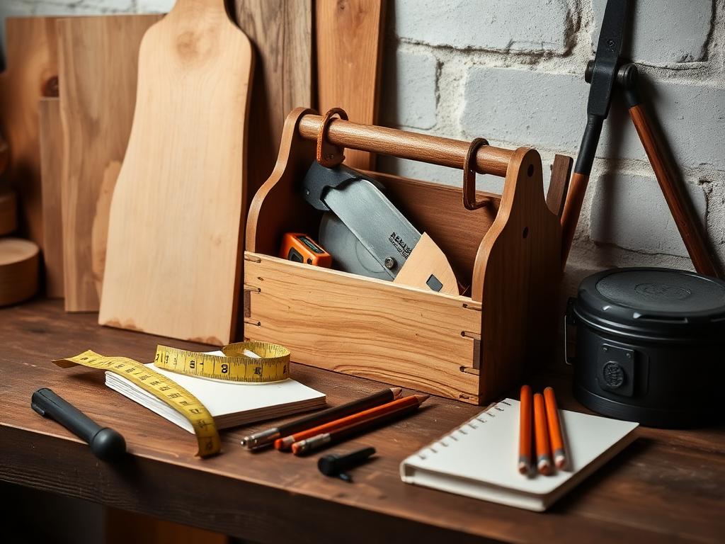 Hand tools and small toolbox forming an urban dweller woodworking starter kit